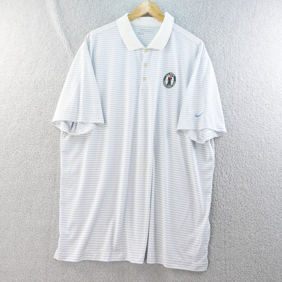 Nike Golf Dri-FIT Pine Hurst No 2 Mens XXL Polo Shirt White Blue Striped Stretch - Picture 1 of 6
